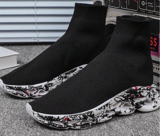 Unisex Black Slip-On Walking Shoes, Non-Slip, Wear-Resistant, Breathable,